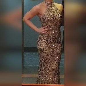 Betsy & Adam Gold Sequin Halter Dress